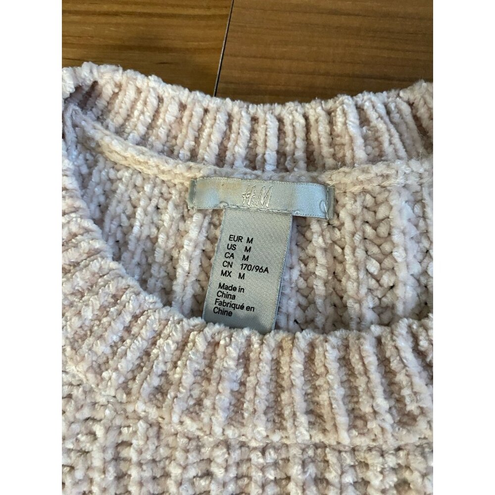 H&M Chenille Blush Pink Medium Sweater Knit Crop Pullover Jumper Chunky Boxy - Picture 8 of 10